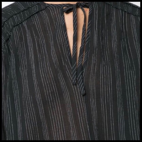 VINCE Variegated Stripe Top in Black/White Cotton. - Picture 4 of 8